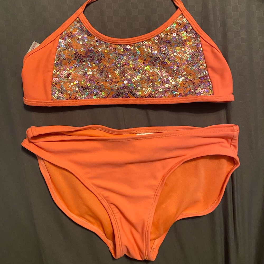 Girls Hot orange/sequin Bikini